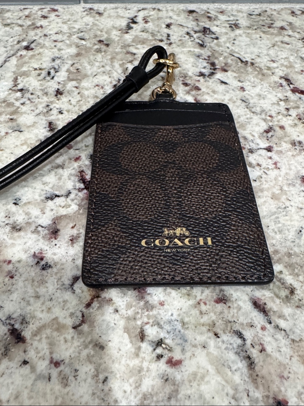 Coach Brown and Black Signature Card lanyard